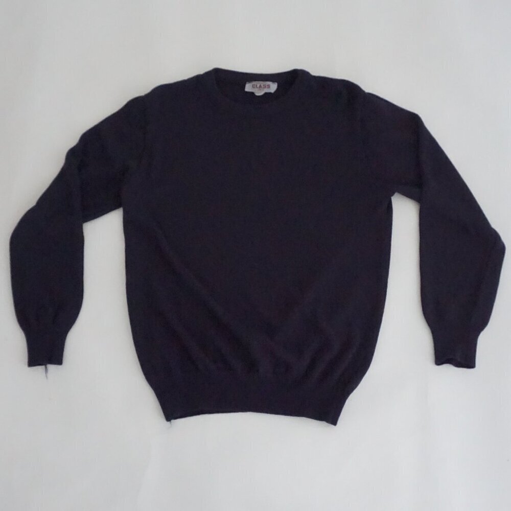 Vintage Black Minimalist Plain Crewneck Knit Sweater Classic Everyday Layer S